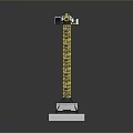 Yellow Tower Crane With Extended Metal Boom And Stable Concrete Base