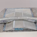 Outdoor Concrete Skate Ramp Area Featuring Colorful Graffiti Metal Strips And Dry Leaves