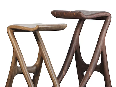 Wooden Stools Featuring Modern Design Unique Leg Structure And Light Dark Wood Tones 3d model