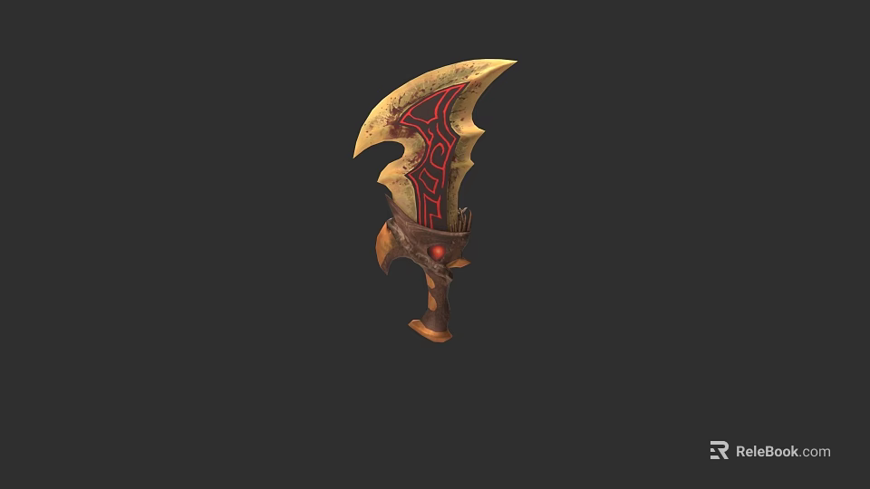 Ornate Curved Blade Weapon With Golden Red Patterns And Glowing Accents 3d model 