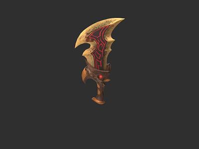 Ornate Curved Blade Weapon With Golden Red Patterns And Glowing Accents 3d model