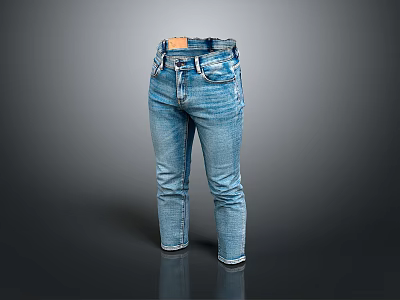 Blue Jeans Back View With Belt Buckle And Pockets In Casual Style For Daily Use 3d model
