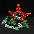 Heineken Beer Display Stack With Red Star Green Metal Structure And White Balls 3d model