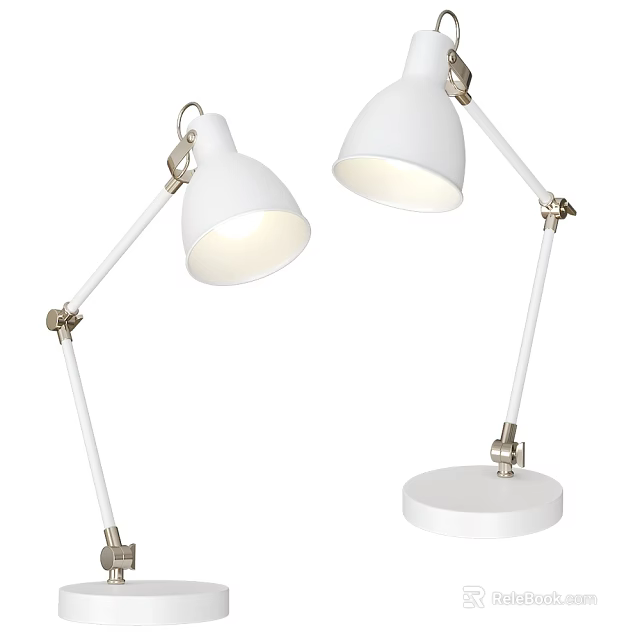 Modern White Table Lamp With Adjustable Arm Round Base And Conical Shade 3d model 