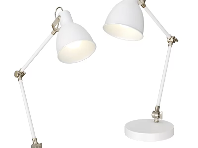 Modern White Table Lamp With Adjustable Arm Round Base And Conical Shade 3d model