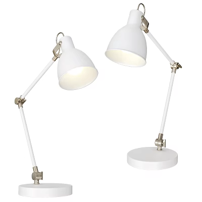 Modern White Table Lamp With Adjustable Arm Round Base And Conical Shade 3d model
