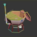 Wooden Sauna Barrel With Metal Frame Chimney Ladder And Hexagonal Base