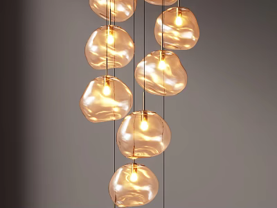 Elegant Modern Hanging Chandelier With Glass Spherical Shades And Warm Light 3d model