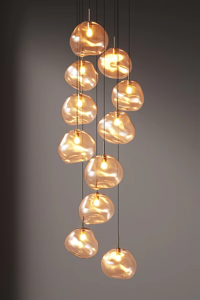 Elegant Modern Hanging Chandelier With Glass Spherical Shades And Warm Light 3d model