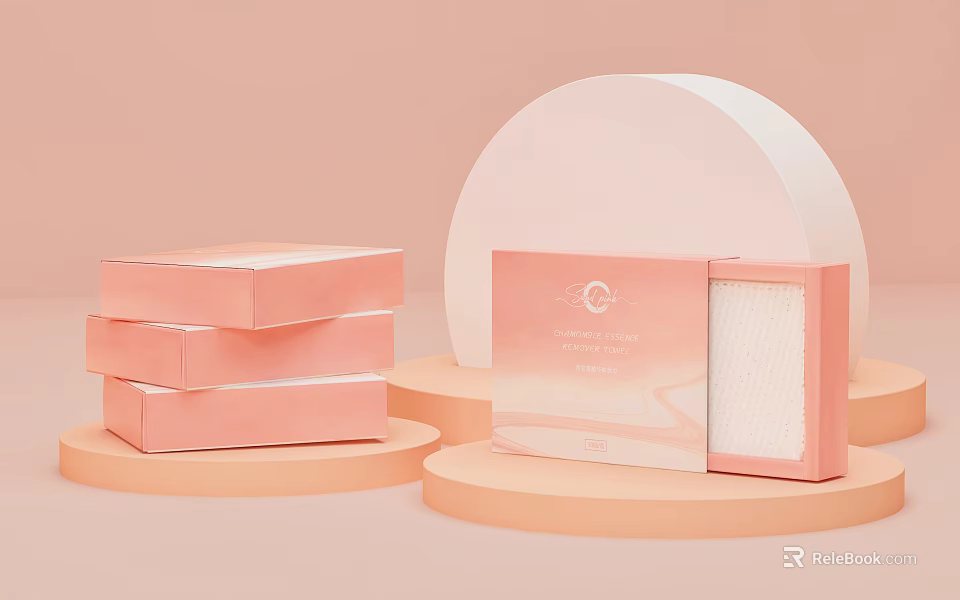 Decorative Ornament Display Set With Pink Stacked Boxes White Semicircular Decor And Display Stands 3d model 