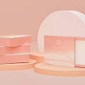 Decorative Ornament Display Set With Pink Stacked Boxes White Semicircular Decor And Display Stands