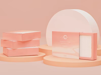 Decorative Ornament Display Set With Pink Stacked Boxes White Semicircular Decor And Display Stands 3d model