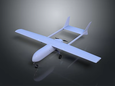 White Fixed Wing Drone With Propeller Landing Gear And Simple Design 3d model