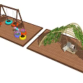 Decorative Outdoor Swing Setup With Wooden Frame Green Figures Two Swings And Vine Arch