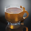 Modern Golden Glass Mug With Geometric Texture And Transparent Base For Daily Use