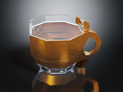 Modern Golden Glass Mug With Geometric Texture And Transparent Base For Daily Use 3d model