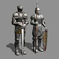 Intricate Medieval Knight Armor Sculptures With Sword Spear And Shield Design