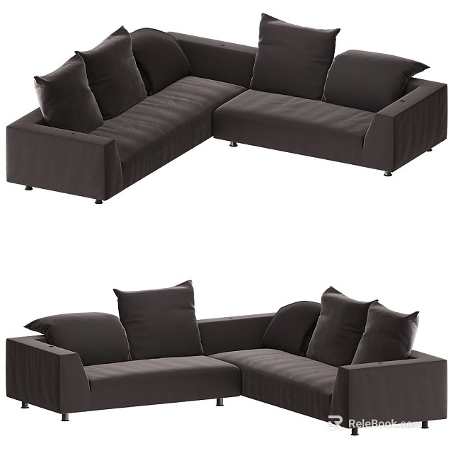 Large Sectional Sofa L shaped Dark Gray with Comfortable Cushions for Living Room 3d model 