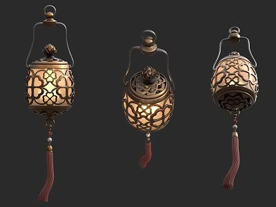 Three Traditional Intricate Cutout Design Chandeliers With Hanging Tassels And Elegant Details 3d model