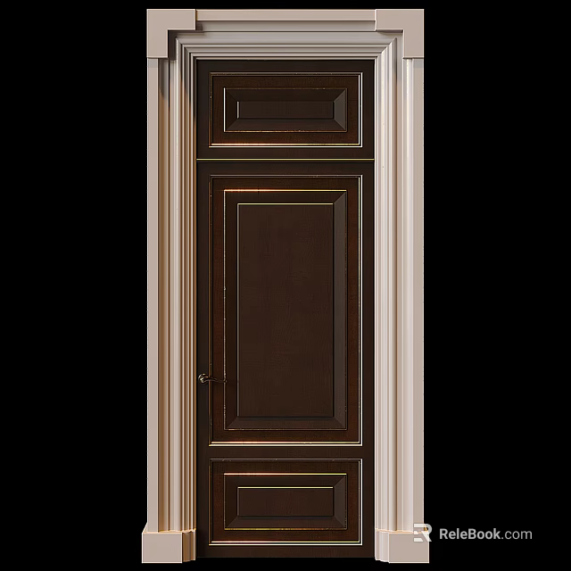 Solid Wooden Swing Door With Classic Panel Frame For Interior Home Decoration 3d model