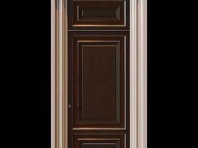 Solid Wooden Swing Door With Classic Panel Frame For Interior Home Decoration 3d model