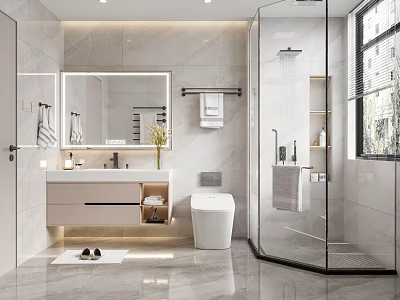 Modern Bathroom With Vanity Toilet Glass Shower And Mirror 3d model