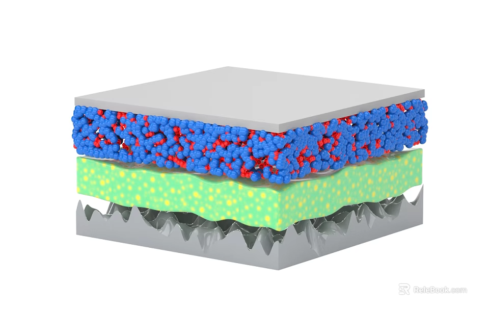 Multilayer Composite Structure With Gray Top Layer Blue Red Particles And Green Dotted Layer 3d model 