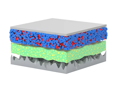 Multilayer Composite Structure With Gray Top Layer Blue Red Particles And Green Dotted Layer 3d model