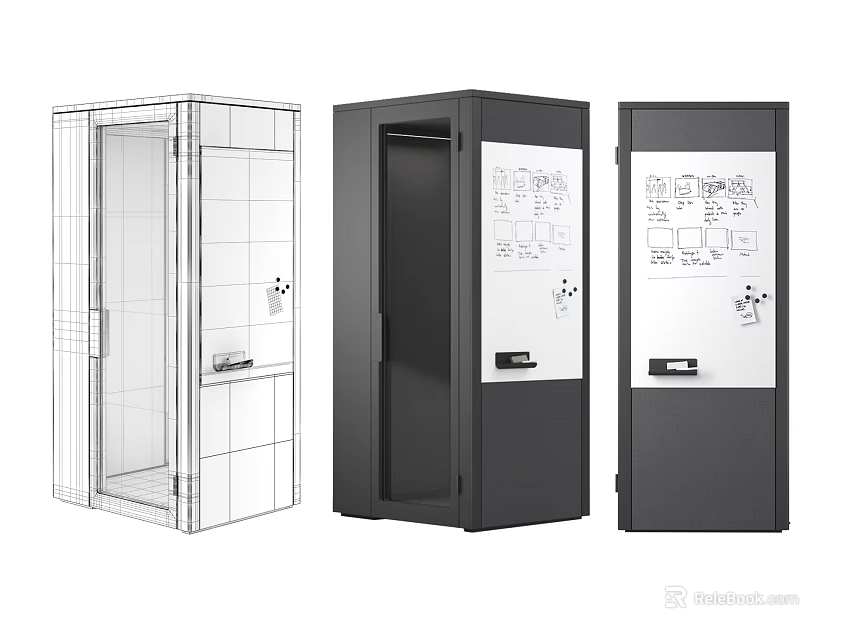 Public Facility Storage Lockers With Wireframe And Solid Design Featuring Door Diagrams 3d model