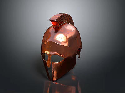 Ancient Weapon Helmet With Copper Finish Red Plume Decoration Shiny Metallic Surface Spartan Face Guard 3d model