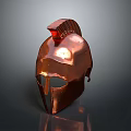 Ancient Weapon Helmet With Copper Finish Red Plume Decoration Shiny Metallic Surface Spartan Face Guard
