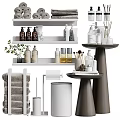 Organized Bathroom Shelves with Laundry Essentials Towels Bottles Brushes and Decor Plants