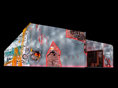 Commercial Equipment With Graffiti Art Red Brick And Orange White Design Elements 3d model
