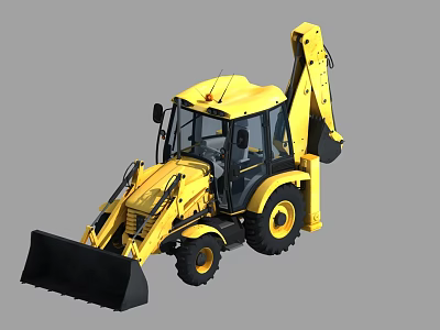 Yellow Utility Vehicle With Front Loader Bucket And Backhoe Arm For Construction 3d model