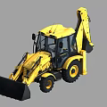 Yellow Utility Vehicle With Front Loader Bucket And Backhoe Arm For Construction 3d model