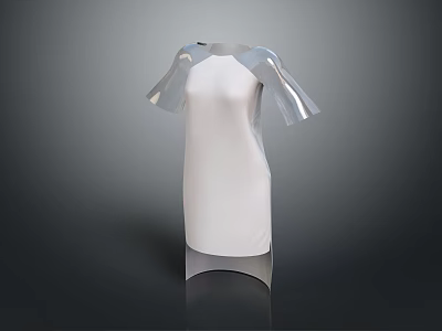 Fashionable White Women's Dress With Transparent Sleeves And Modern Minimalist Design 3d model