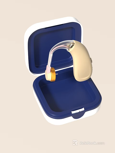 Hearing Aid Medical Device With Portable Blue Storage Case And Modern Comfortable Design 3d model 