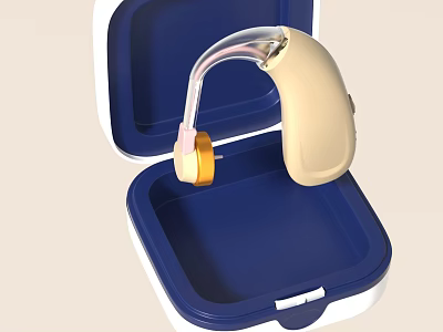 Hearing Aid Medical Device With Portable Blue Storage Case And Modern Comfortable Design 3d model