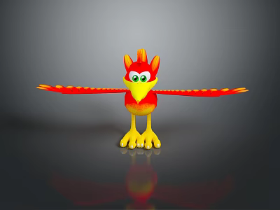 Cartoon Flying Animal With Red Yellow Flame Like Wings Green Eyes And Yellow Feet 3d model