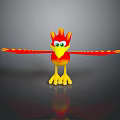 Cartoon Flying Animal With Red Yellow Flame Like Wings Green Eyes And Yellow Feet