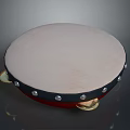 Traditional Tambourine With White Drumhead Black Rim Silver Rivets And Golden Jingles