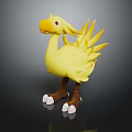 Yellow Fantasy Creature 3D Character Design With Feathers Beak Purple Eyes And Legs