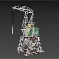 Industrial Crane With Yellow Boom Green Control Cabin And Brown Base Structure