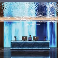 Clubhouse Lobby With Modern Reception Desk And Decorative Ceiling Design Feature Wall