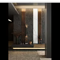 Modern Entryway Hallway Design With Dark Marble Walls Metal Trim And Decorative Vases