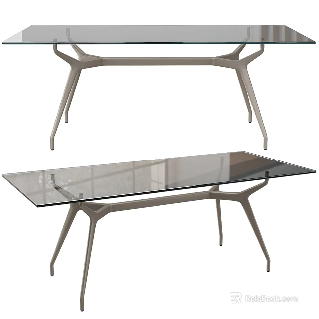 Modern Glass Top Dining Table With Sleek Metal Legs And Contemporary Design Style 3d model 