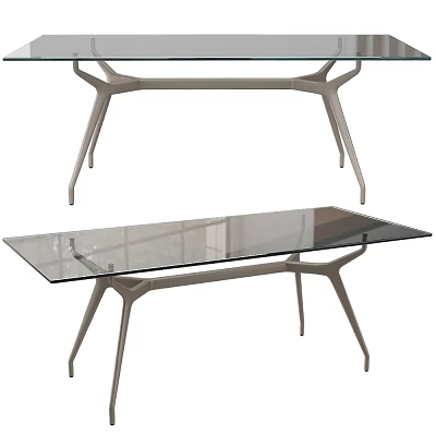 Modern Glass Top Dining Table With Sleek Metal Legs And Contemporary Design Style 3d model