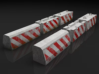 Concrete Road Barriers With Red And White Stripes For Traffic Safety And Road Separation 3d model