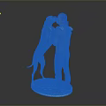 Man With Large Dog Standing And Hugging Its Front Legs On White Platform Gray Background