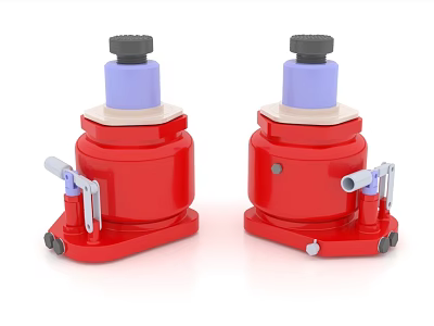 Red Hydraulic Jacks Industrial Equipment With Black Top Purple Middle Silver Handle And Stable Base 3d model